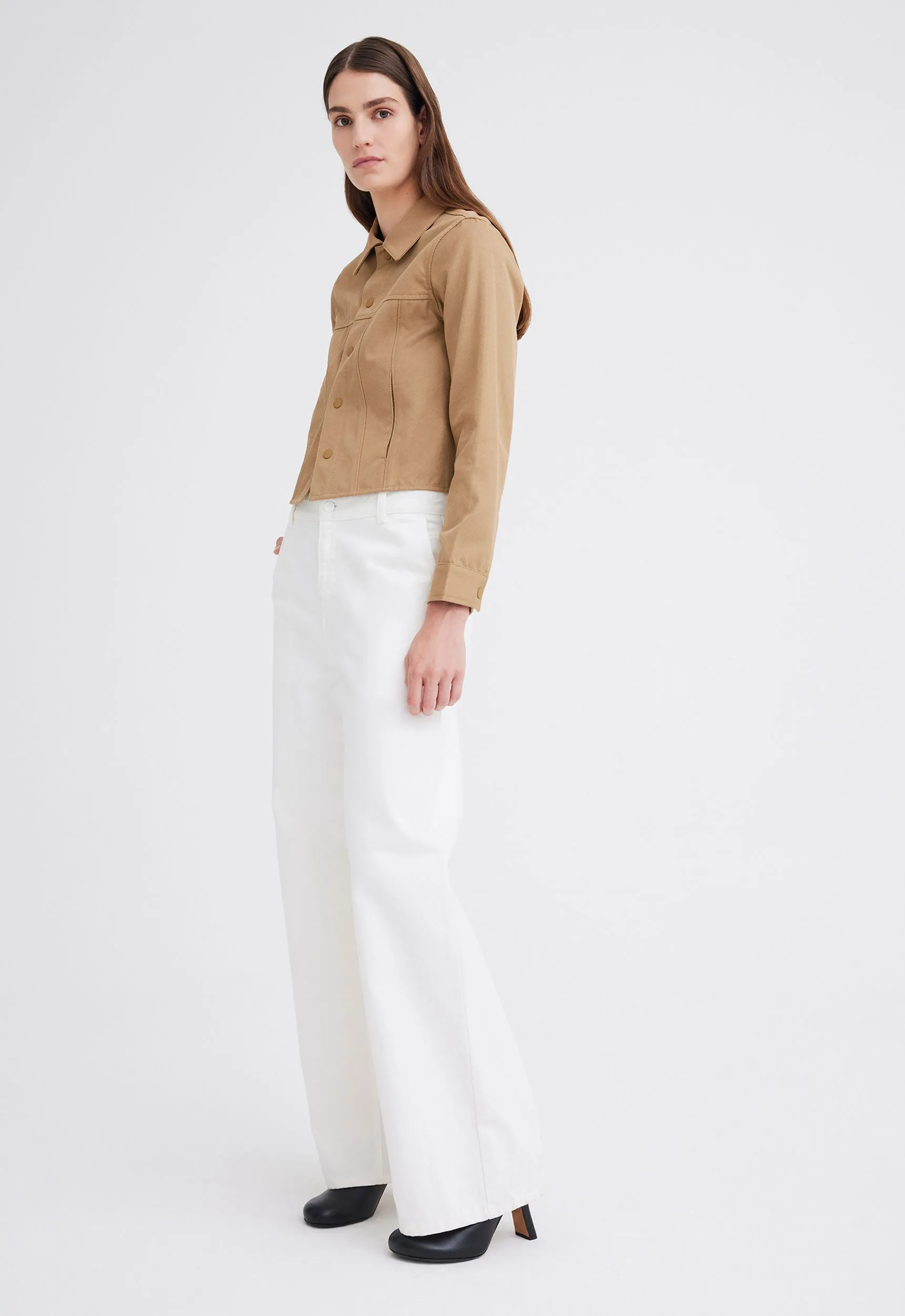 Shako Cropped Denim Jacket in Camel Neutral