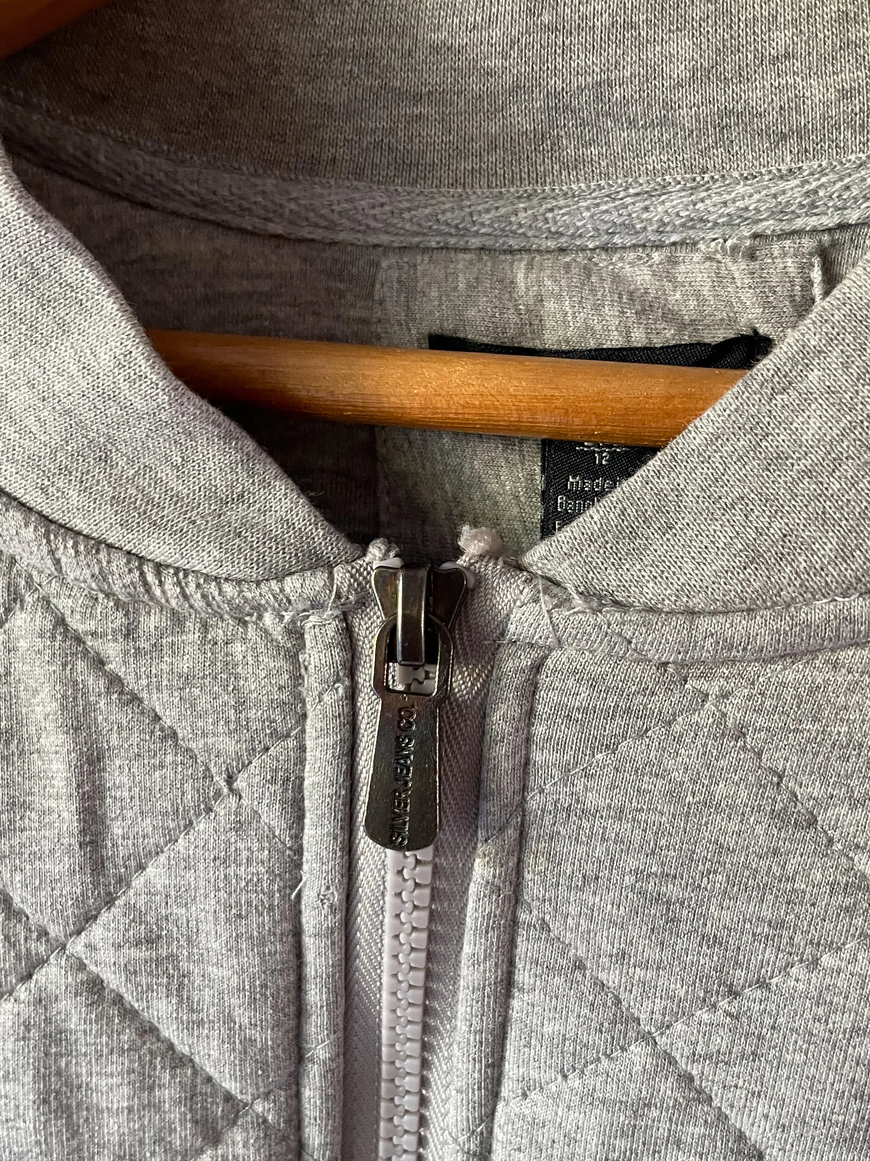 Silver Jeans Grey Quilted Bomber Jacket - Small