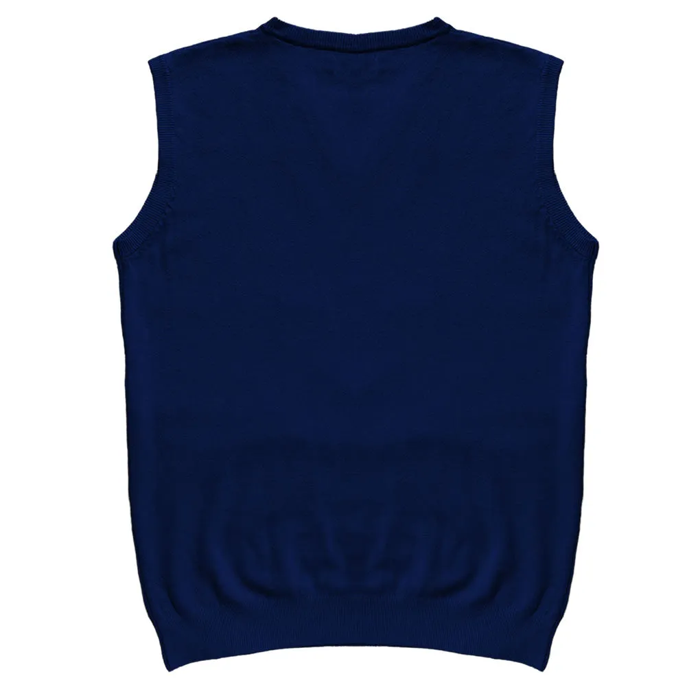 Solid Navy Blue Mens V-Neck Sweater Vest