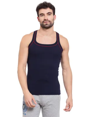 Sporto Men's 100% Cotton Gym Vest with Contrast Piping - Navy