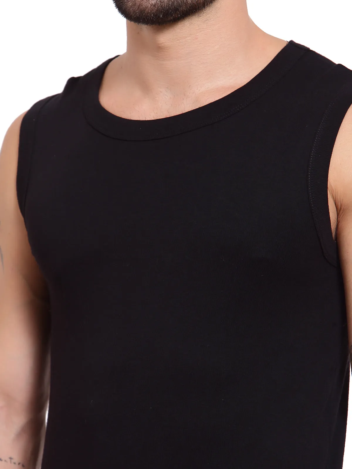 Sporto Men's 100% Cotton Muscle Vest - Black