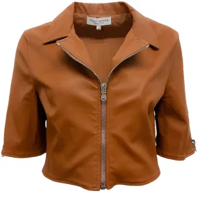 Susan Bender Tan Leather Cropped Short Sleeve Jacket