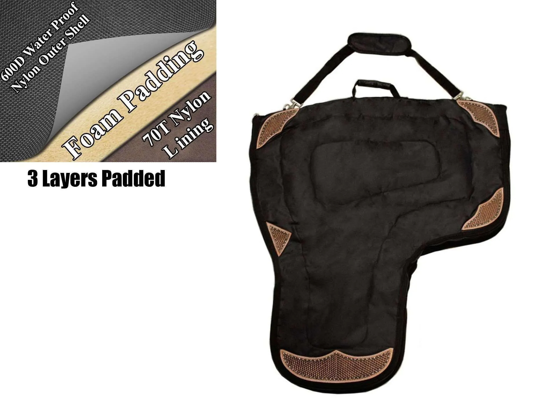 Tahoe Tack Durango Premium Padded Waterproof Nylon Western Saddle Carry Bag with Hand-Tooled Leather Accents with 1 Year Warranty