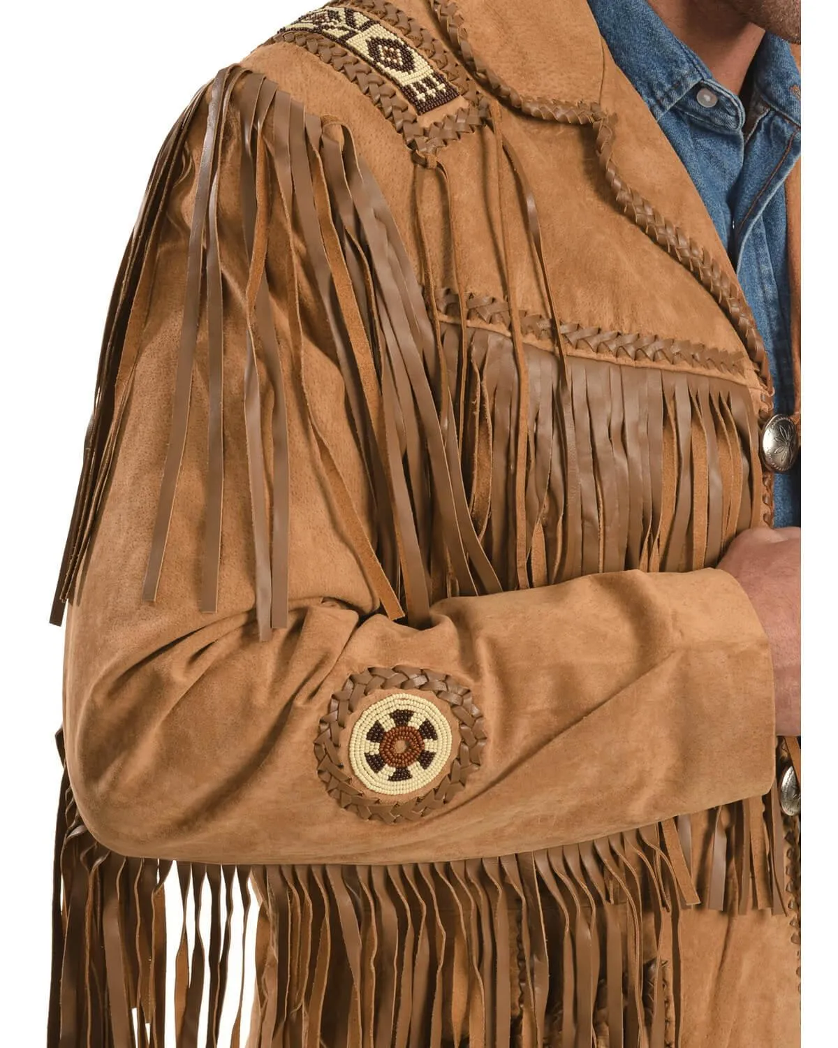 Tan Brown Fringe Leather Jacket Mens