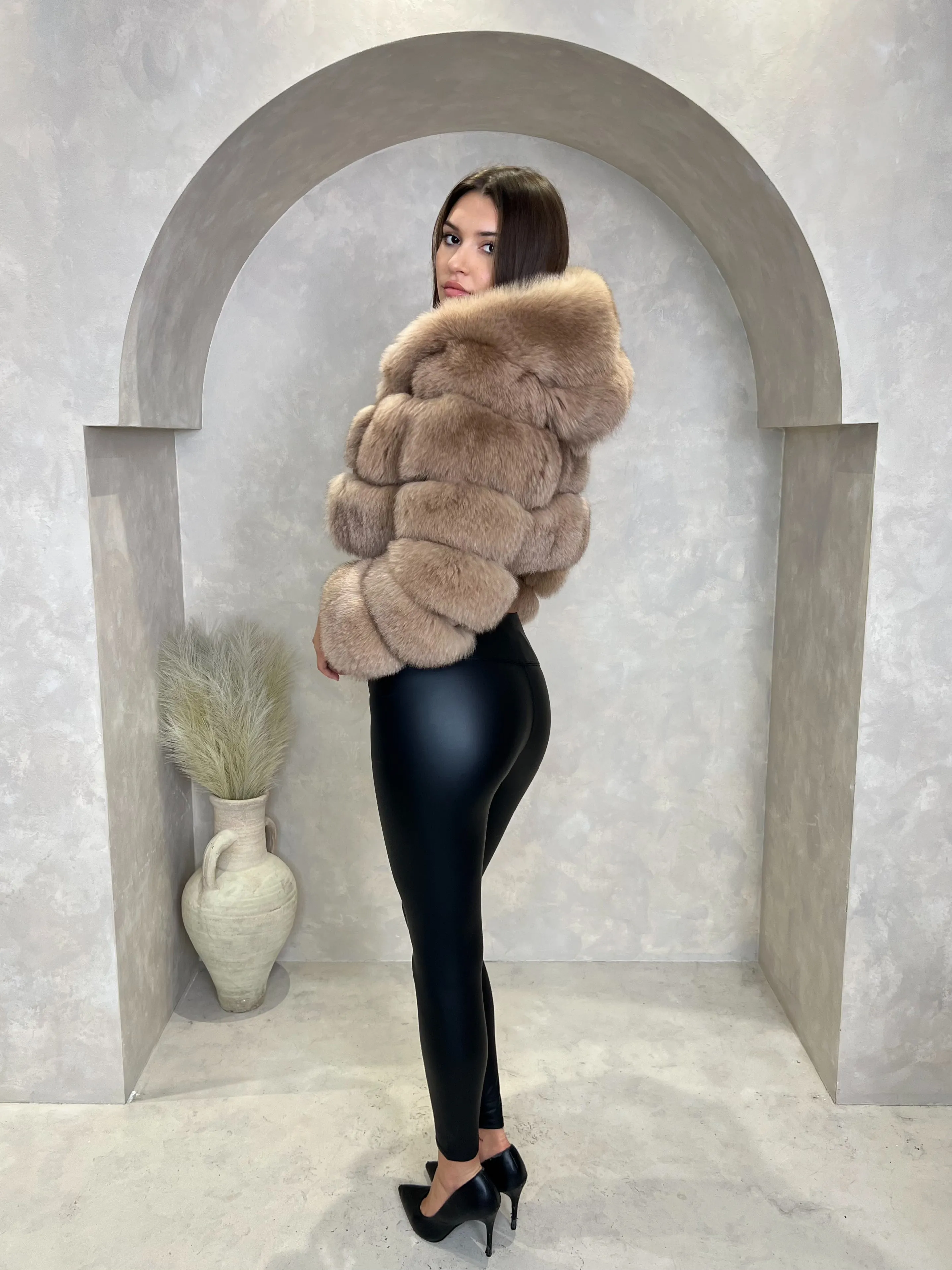 Tan Luxury Fur Hooded Jacket