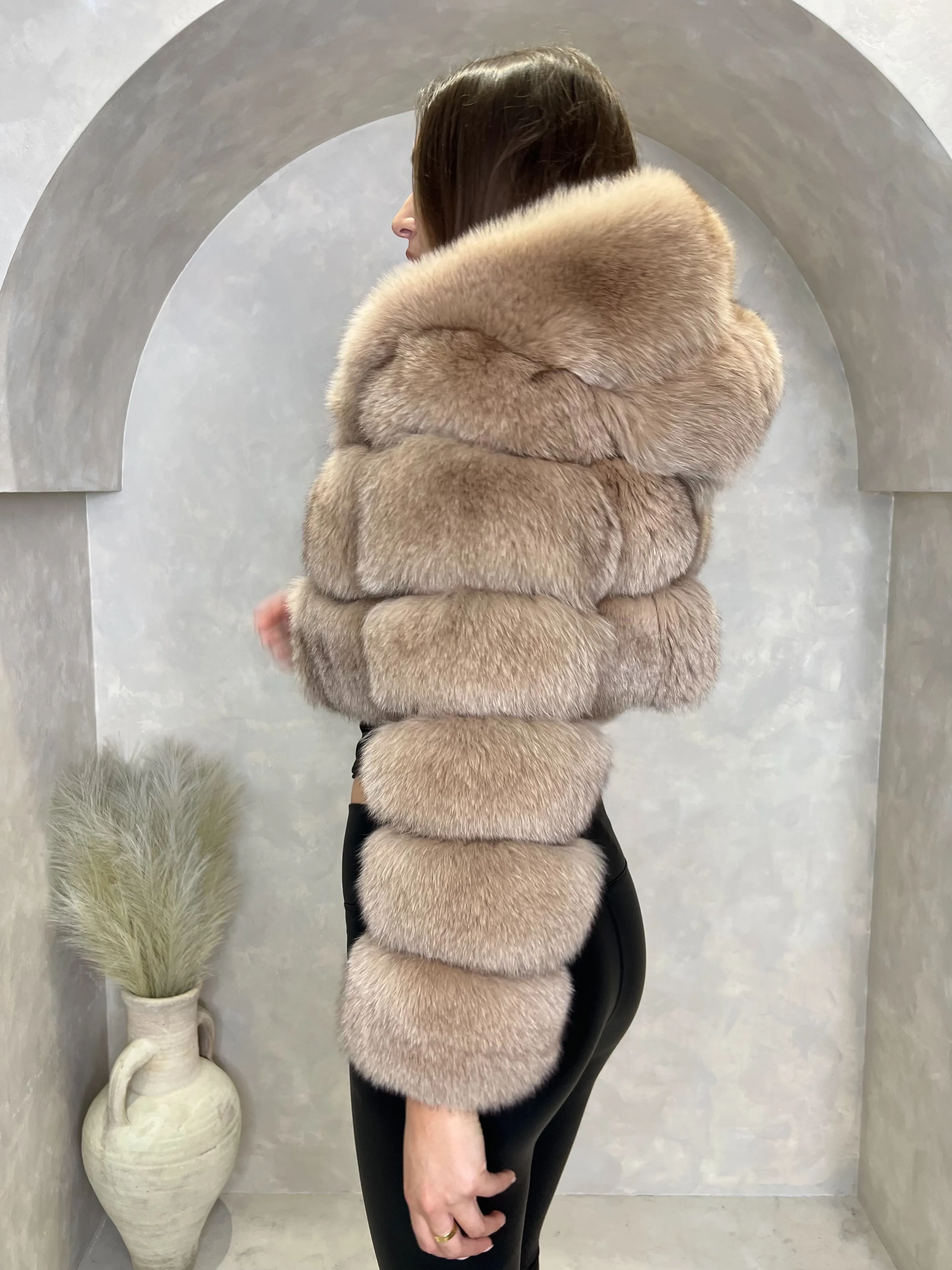 Tan Luxury Fur Hooded Jacket