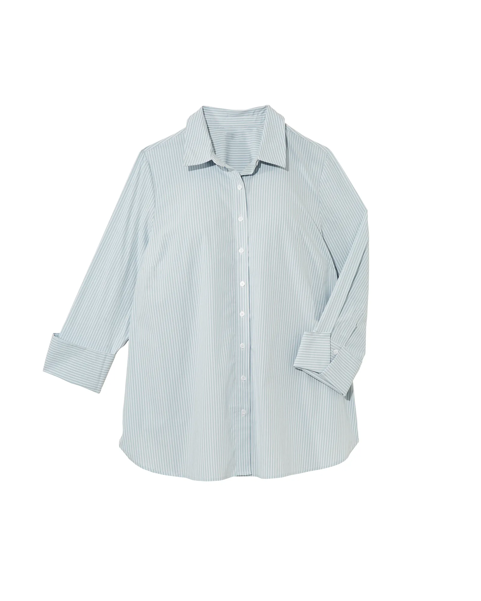 Tara Wide Cuff Button Down | Light Blue / White