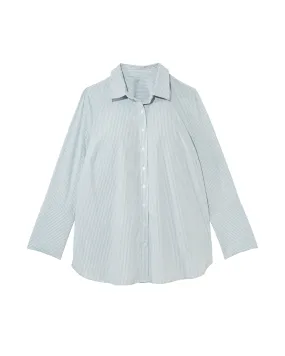 Tara Wide Cuff Button Down | Light Blue / White