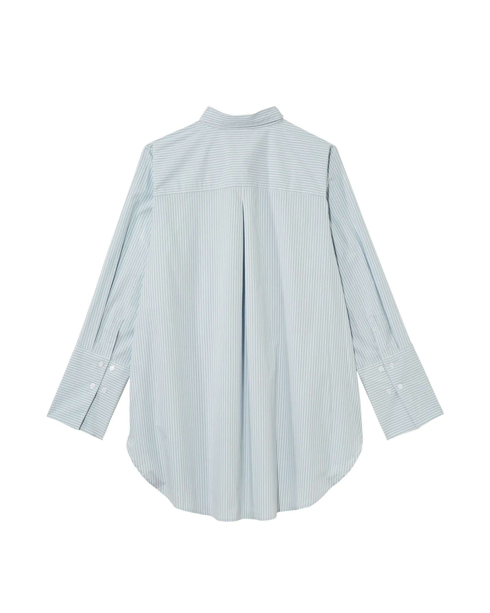 Tara Wide Cuff Button Down | Light Blue / White