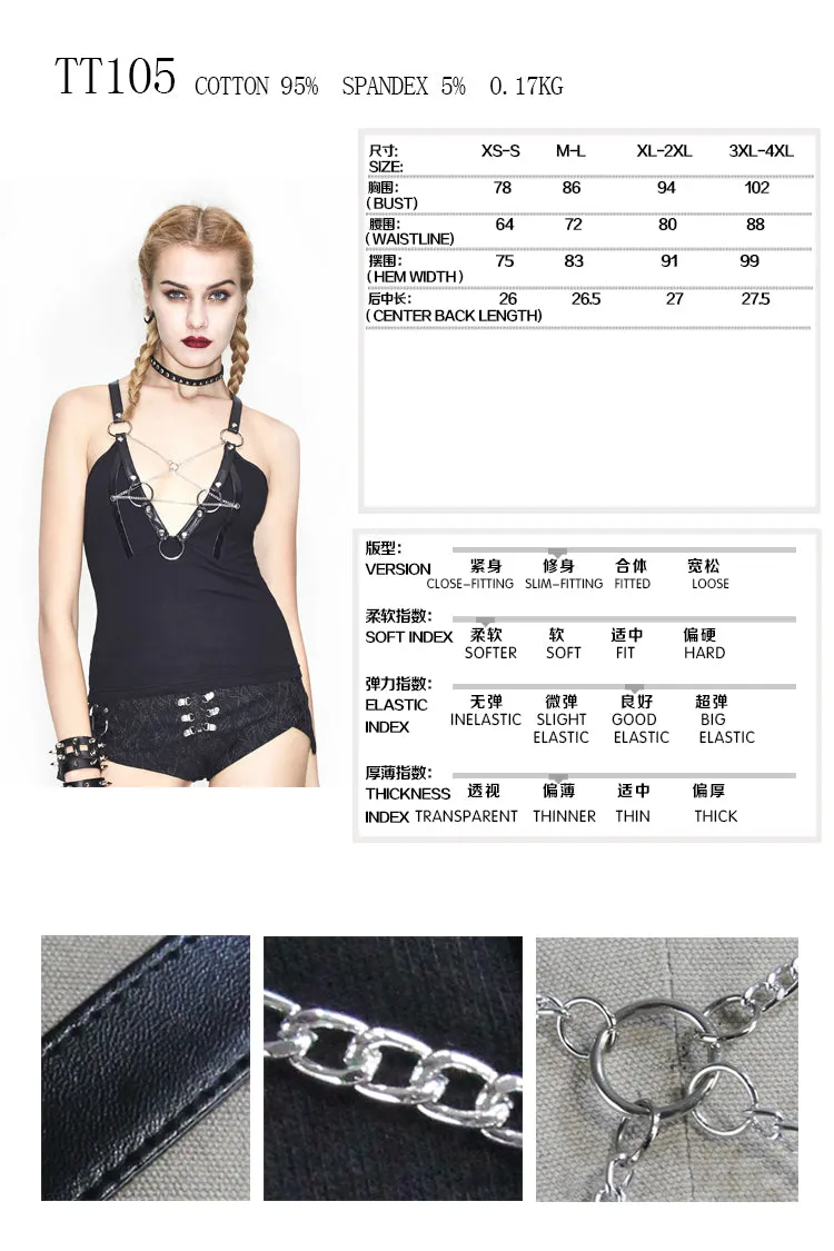 TT105 sexy women punk metallic inverted pentagram cotton vest with chains