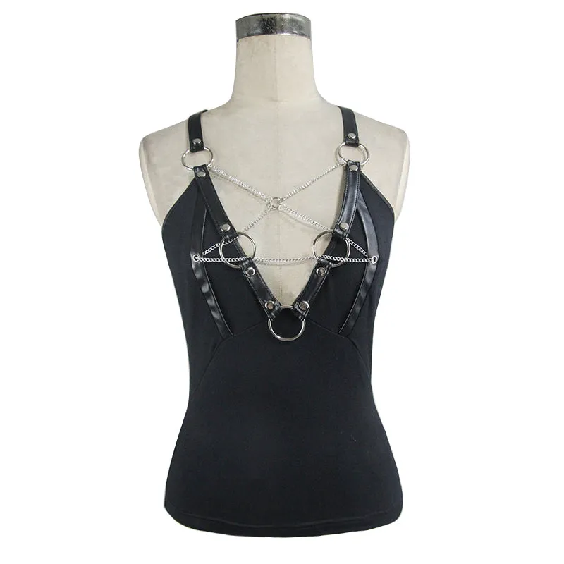 TT105 sexy women punk metallic inverted pentagram cotton vest with chains