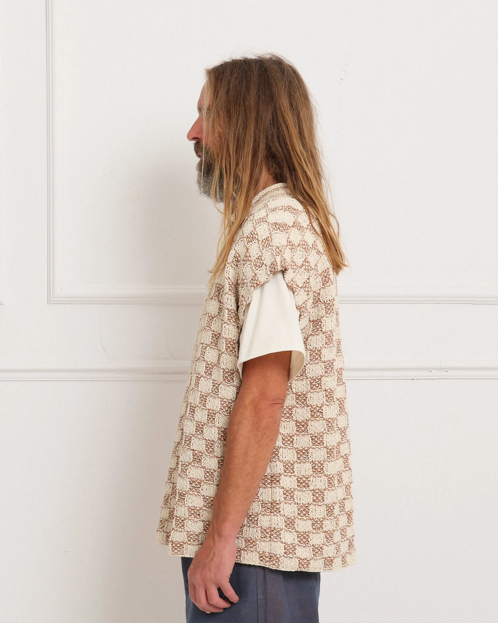 Twinsun Knit Vest - Sand Checker