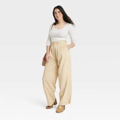 Universal Thread Women's Loose Fit Chino Pants Pleated High-Rise Wide Leg