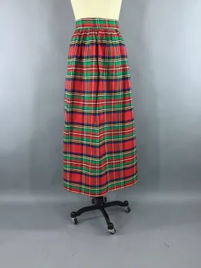 Vintage 1950s Maxi Wrap Skirt / Red Plaid Highland Tartan