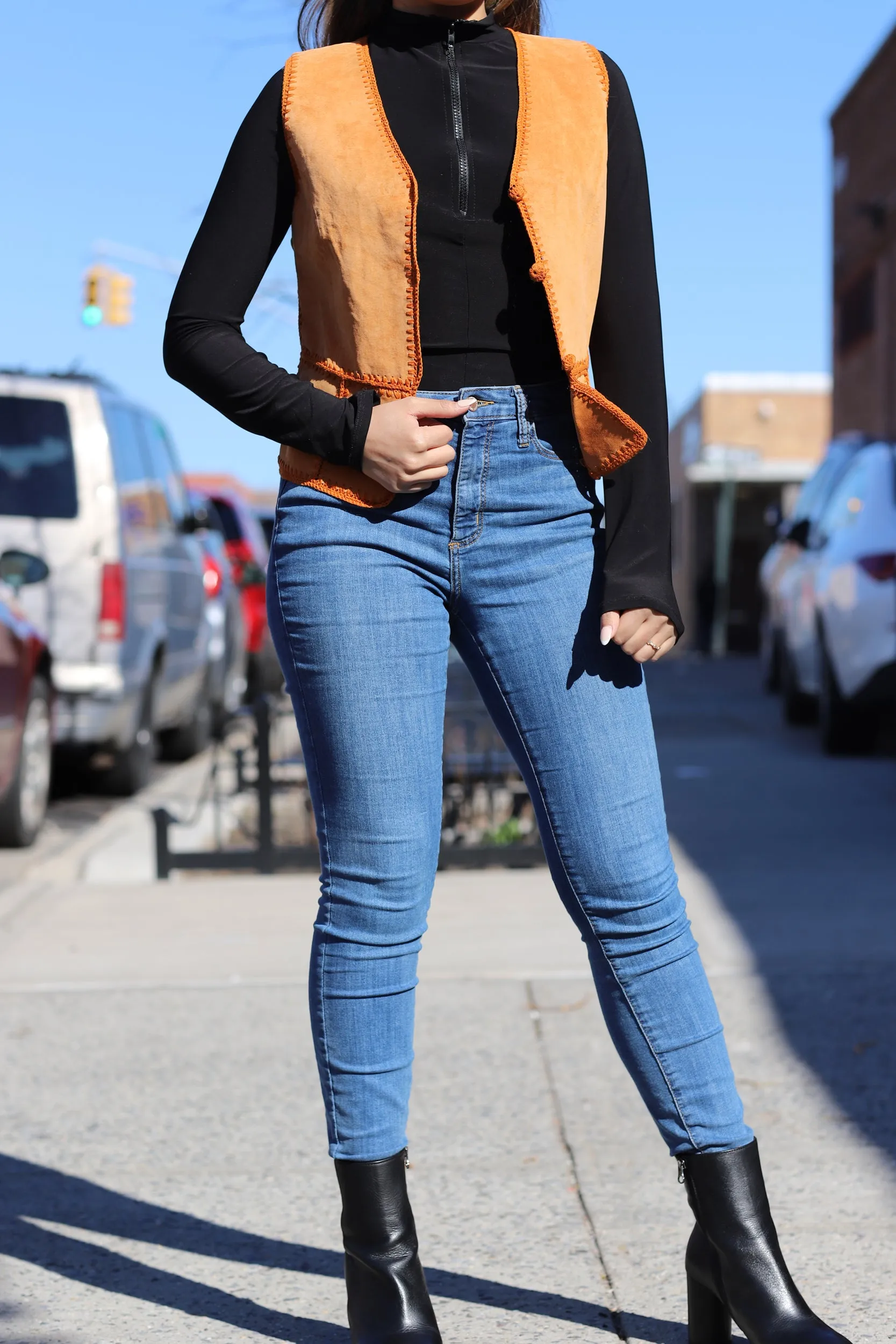 Vintage Suede Leather Vest - Orange