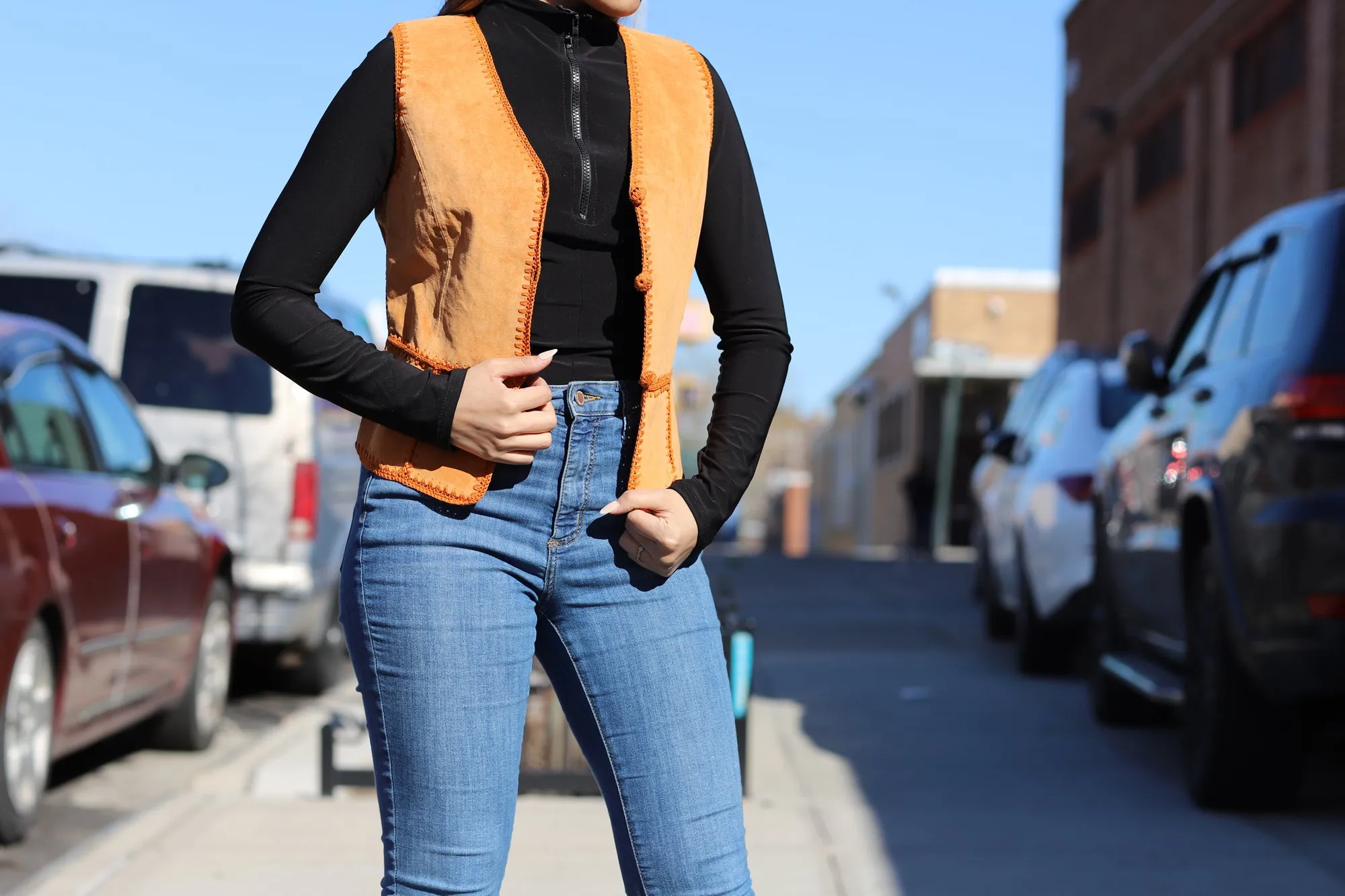 Vintage Suede Leather Vest - Orange