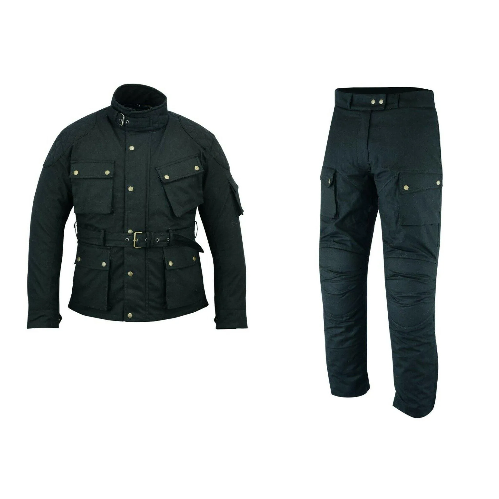 Warrior Gears Waxed Cotton Motorcycle Suit | 2 PC - Black