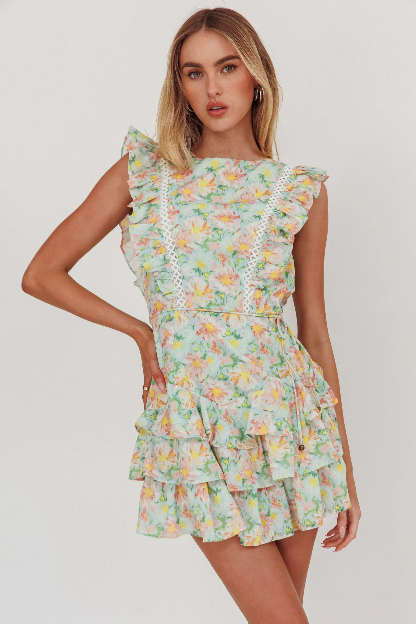 Weekend Muse Sleeveless Layered Frill Romper Floral Multi