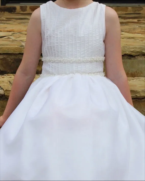 WHITE ORGANZA PIN-TUCK COMMUNION DRESS