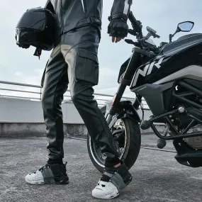 Wiaofellas Cool Motorcycle Faux Leather Pants Warm Autumn Winter PU Waterproof Windproof Biker Cargo Pants Trousers For Man