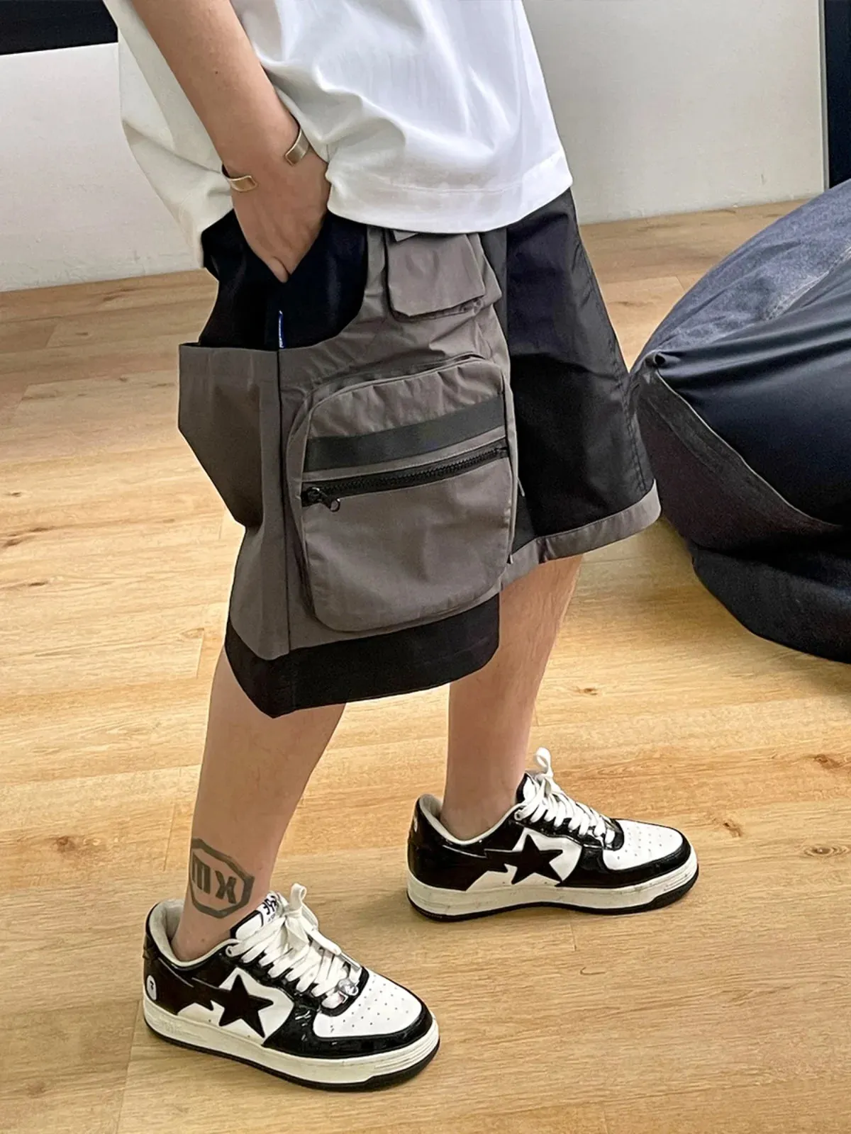 Wiaofellas  -  Korean Hip Hop Fake Two Pieces Patchwork Waterproof Cargo Shorts Men Clothing Streetwear Skateboard Shorts Kpop Basketball Pants