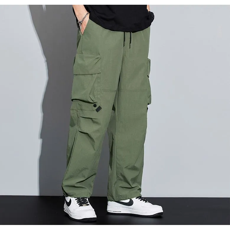 Wide Leg Elasticity Straight Leg Trendy Pocket Waterproof Versatile Cargo Pants