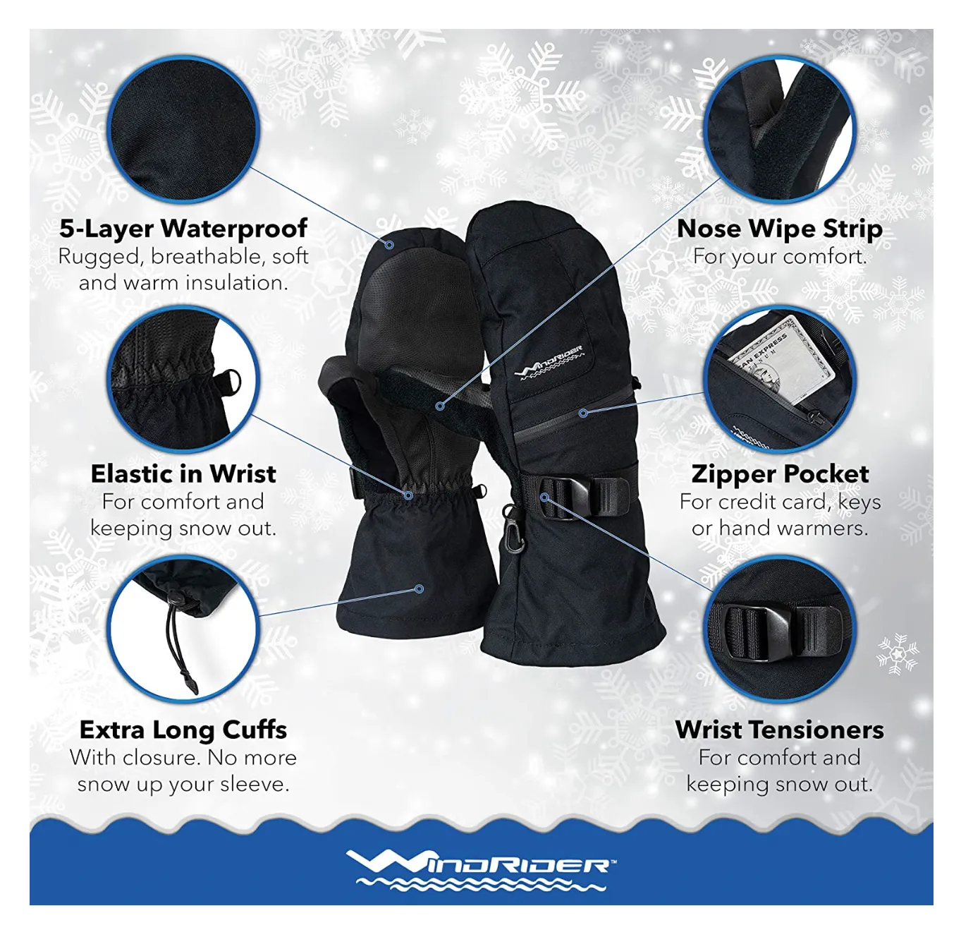 WindRider Rugged Waterproof Winter Mittens