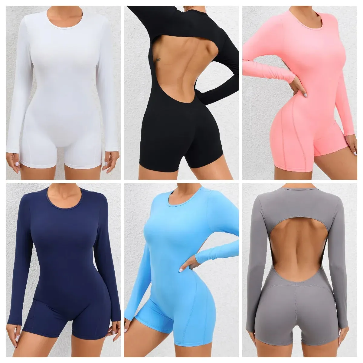 Women Jumpsuit Long Sleeve Backless Yoga Set