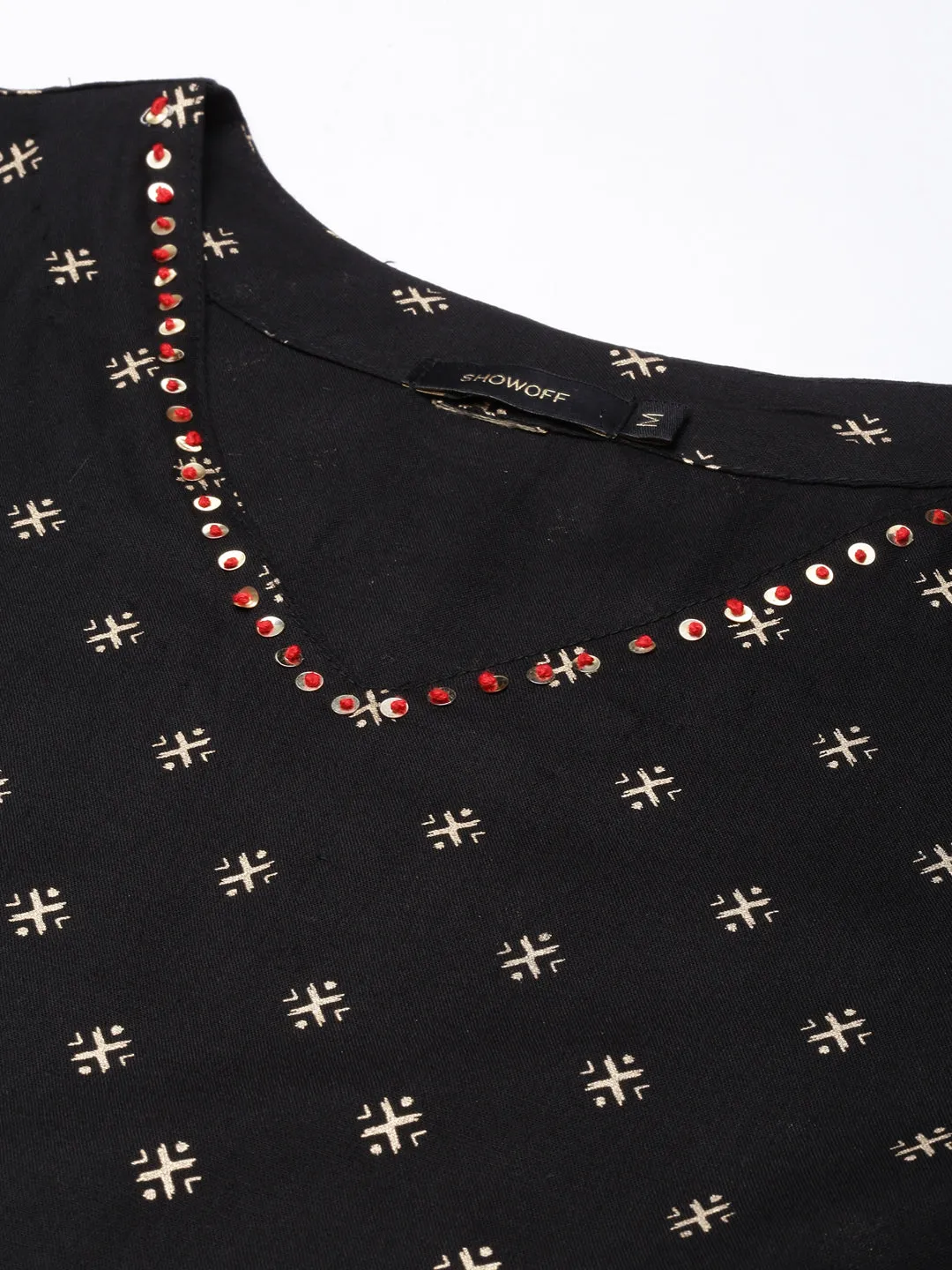 Women Straight Black Geometric Kurta