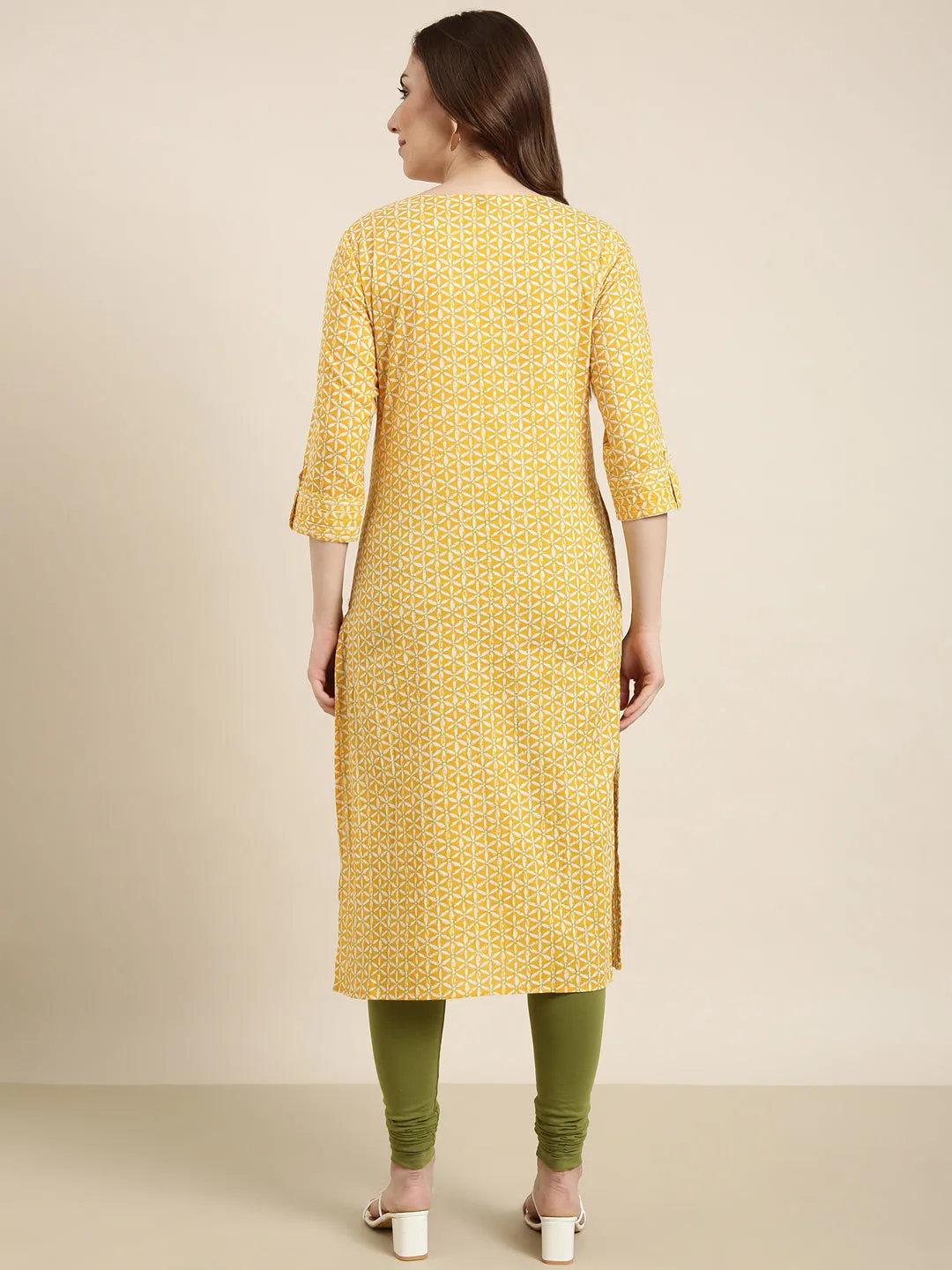 Women Straight Yellow Floral Kurta