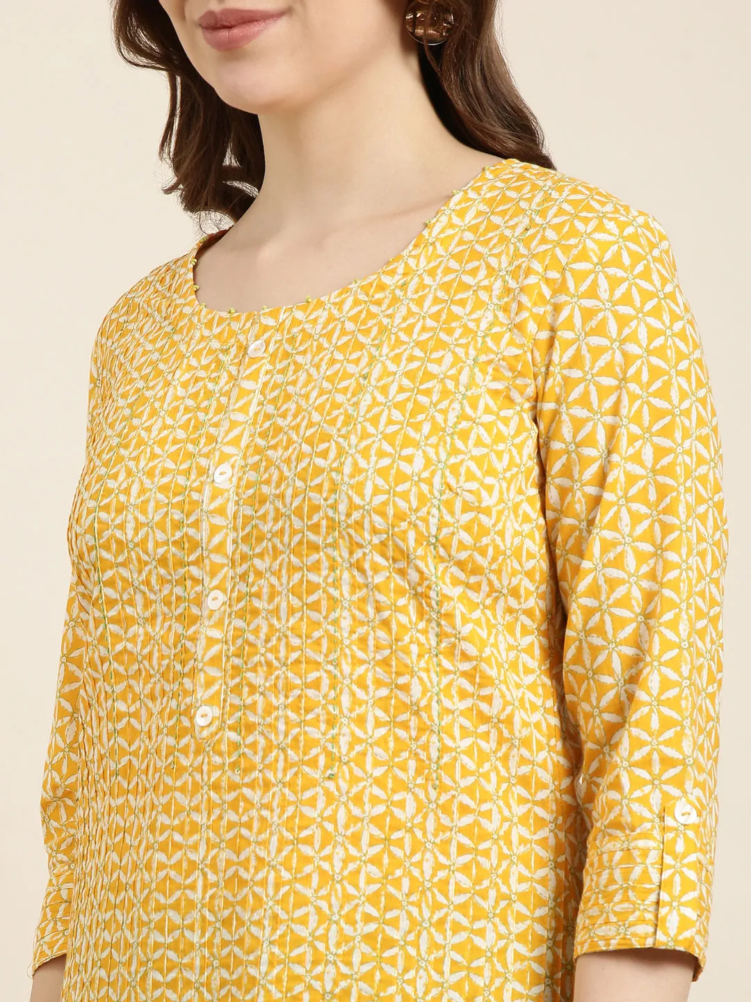 Women Straight Yellow Floral Kurta