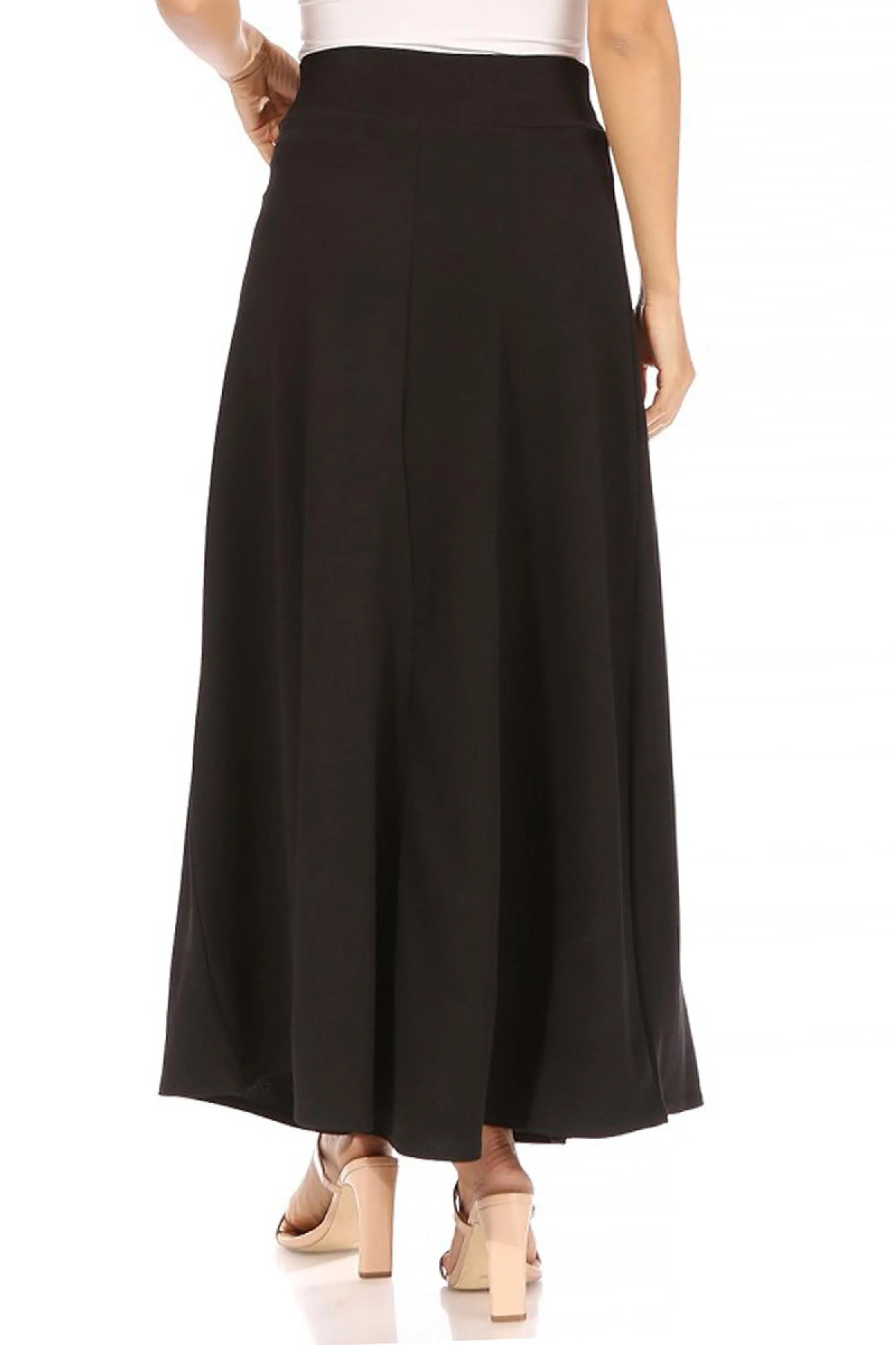 Women's Casual Solid Flare A-line Long Skirt with Elastic Waistband Pack of 2