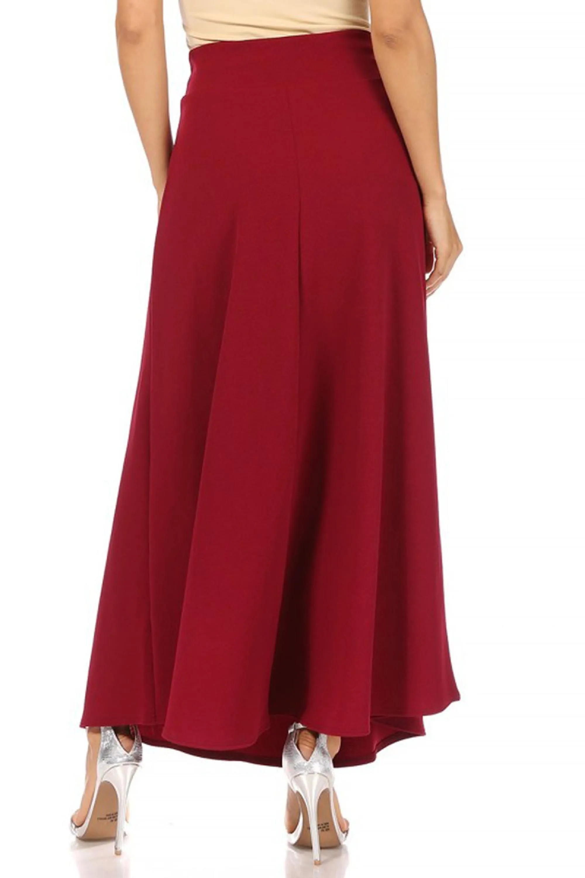 Women's Casual Solid Flare A-line Long Skirt with Elastic Waistband Pack of 2