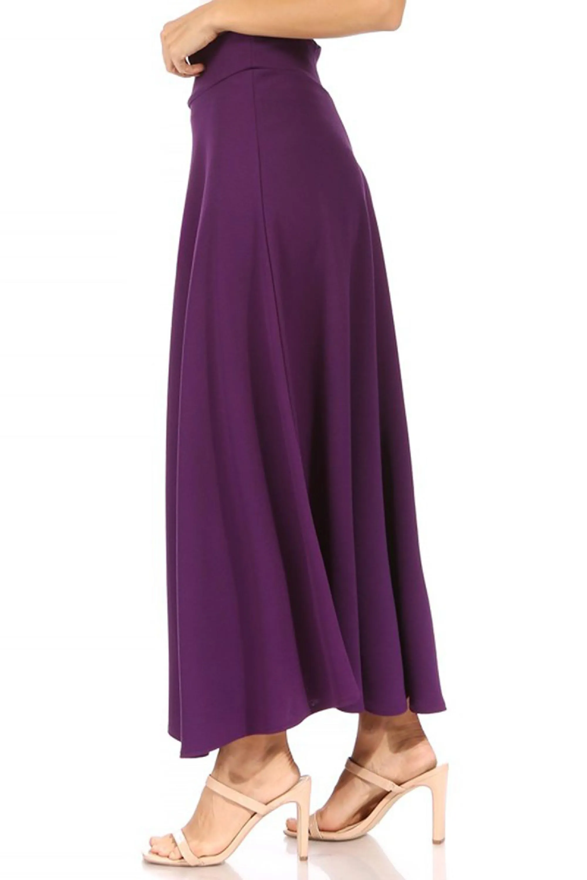 Women's Casual Solid Flare A-line Long Skirt with Elastic Waistband Pack of 2