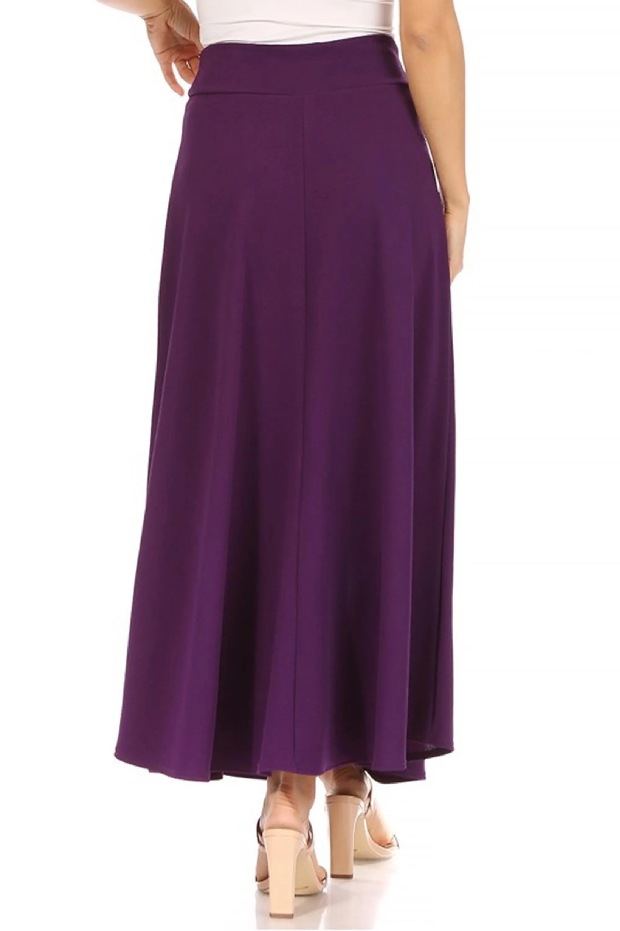 Women's Casual Solid Flare A-line Long Skirt with Elastic Waistband Pack of 2