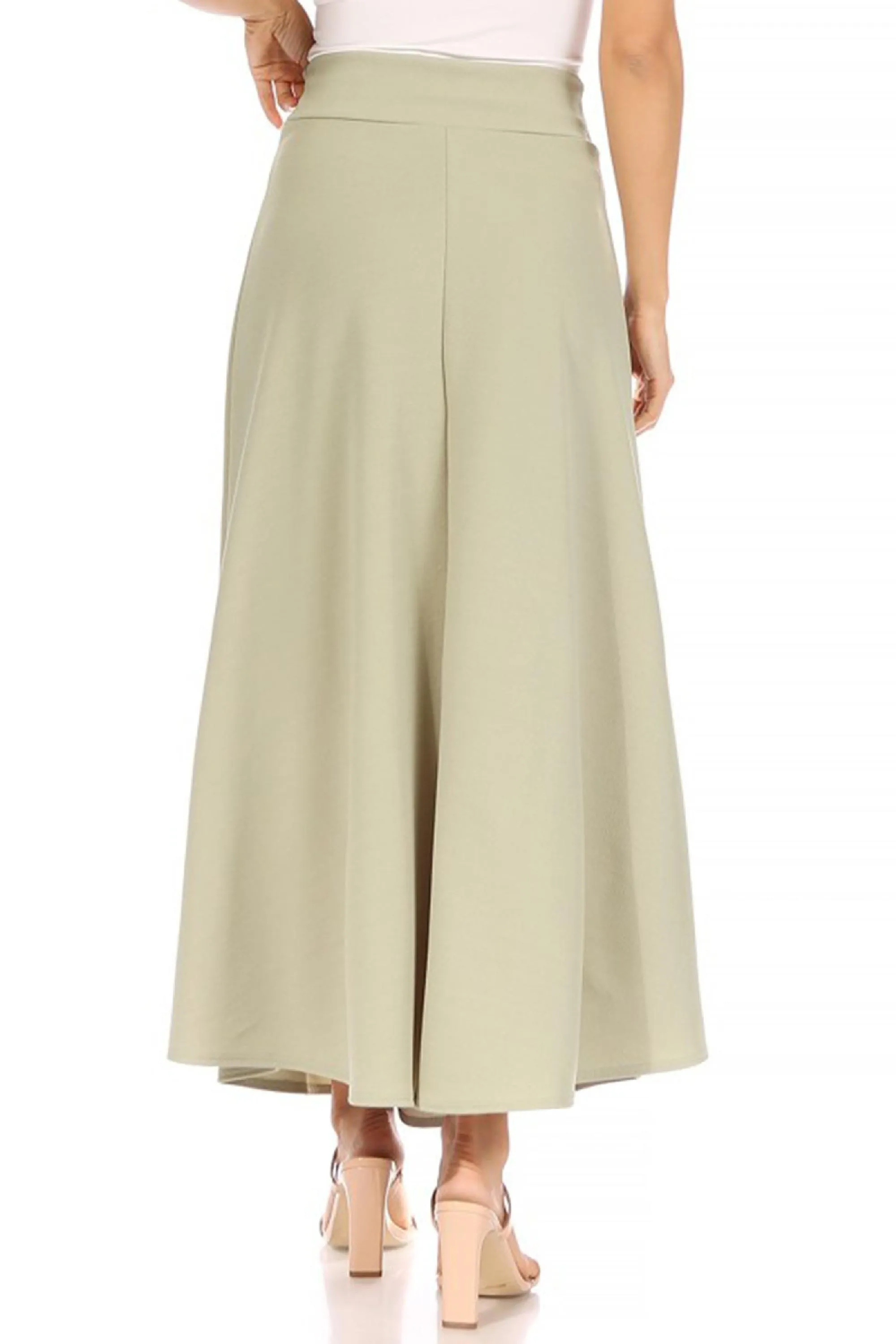 Women's Casual Solid Flare A-line Long Skirt with Elastic Waistband Pack of 2