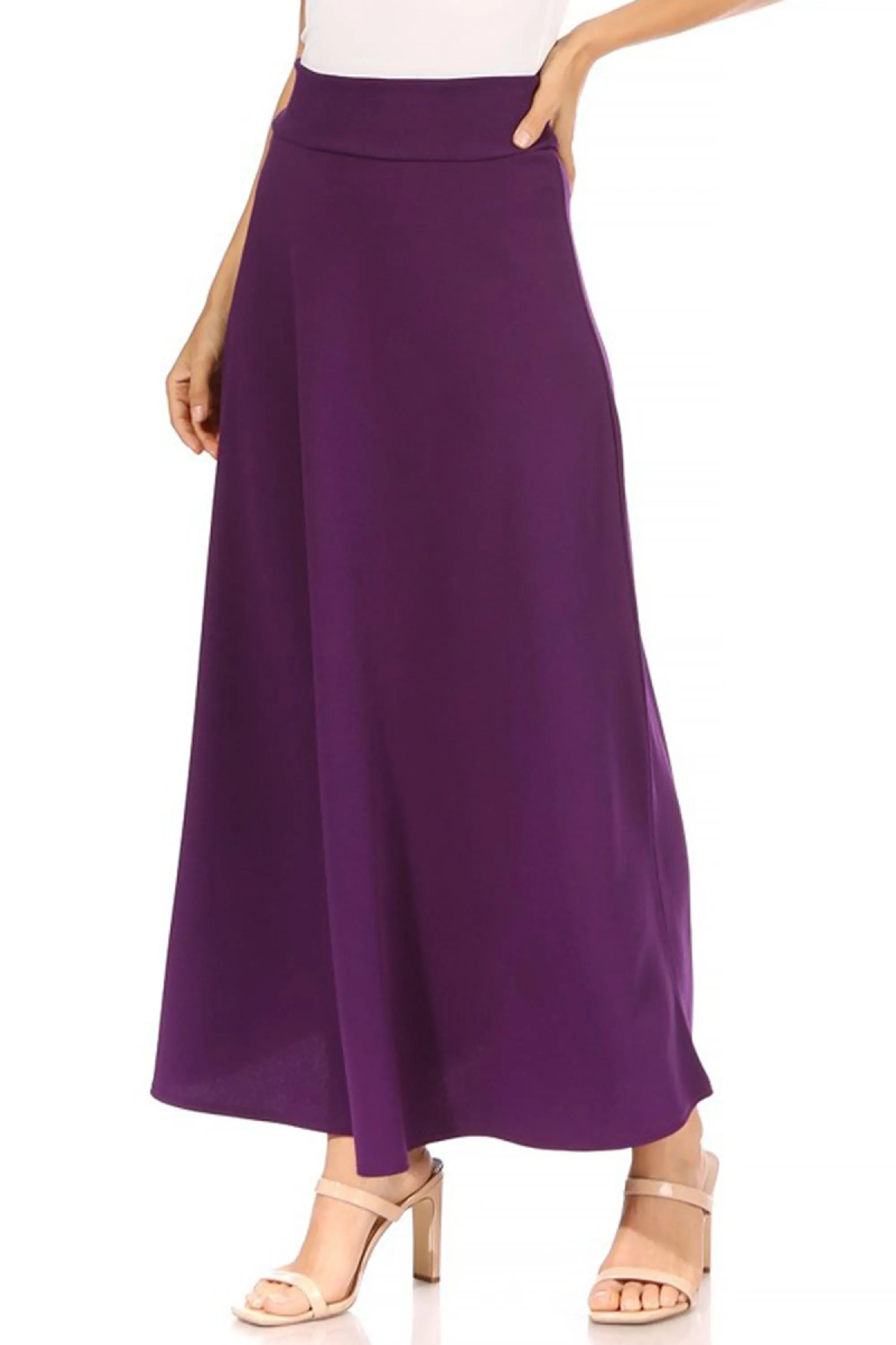 Women's Casual Solid Flare A-line Long Skirt with Elastic Waistband Pack of 2