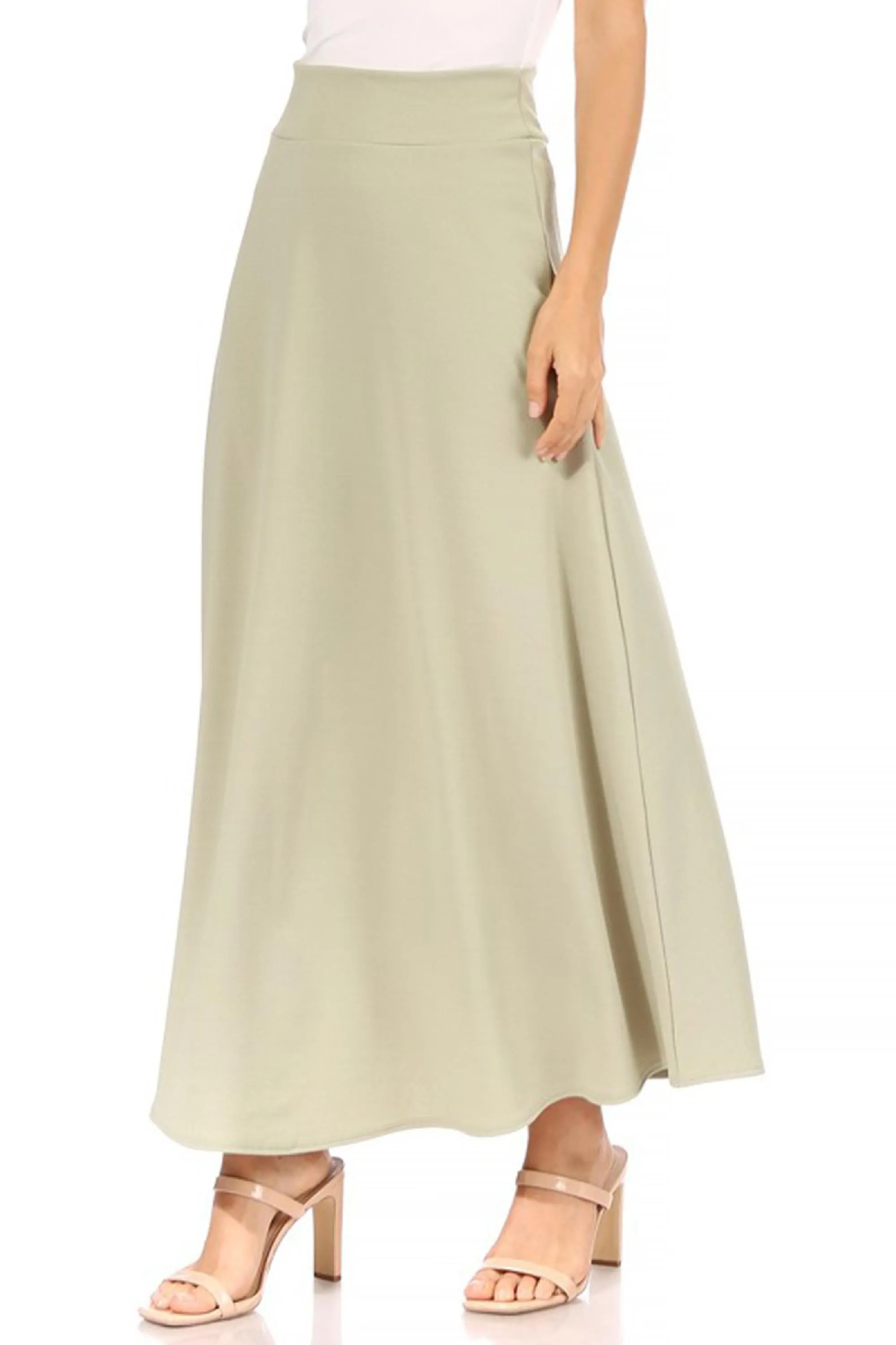 Women's Casual Solid Flare A-line Long Skirt with Elastic Waistband Pack of 2