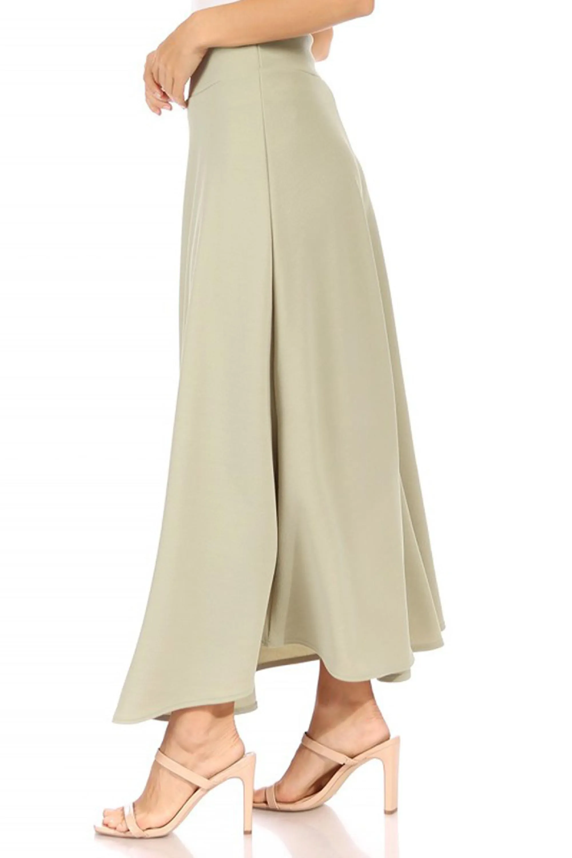 Women's Casual Solid Flare A-line Long Skirt with Elastic Waistband Pack of 2