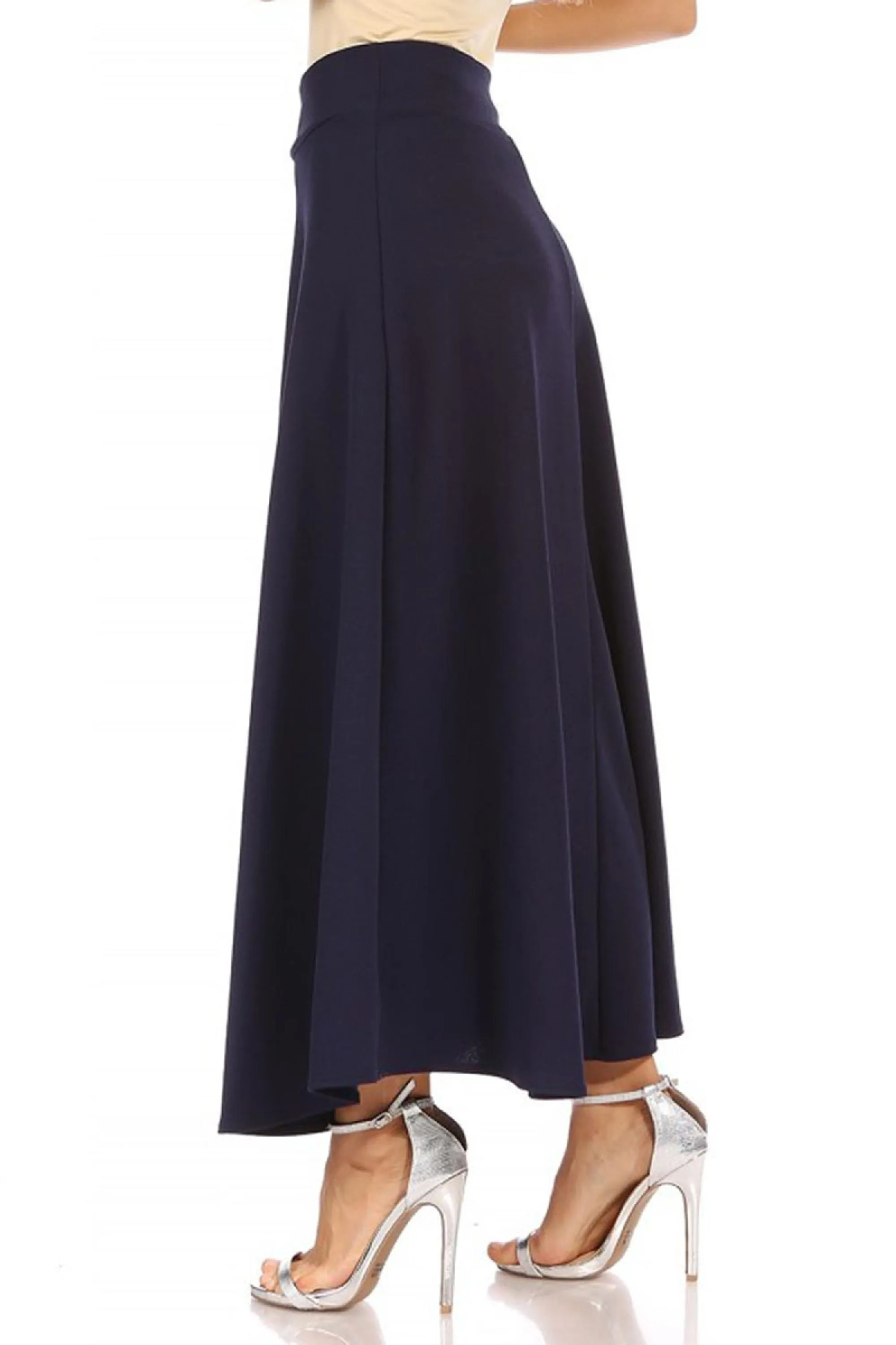 Women's Casual Solid Flare A-line Long Skirt with Elastic Waistband Pack of 2