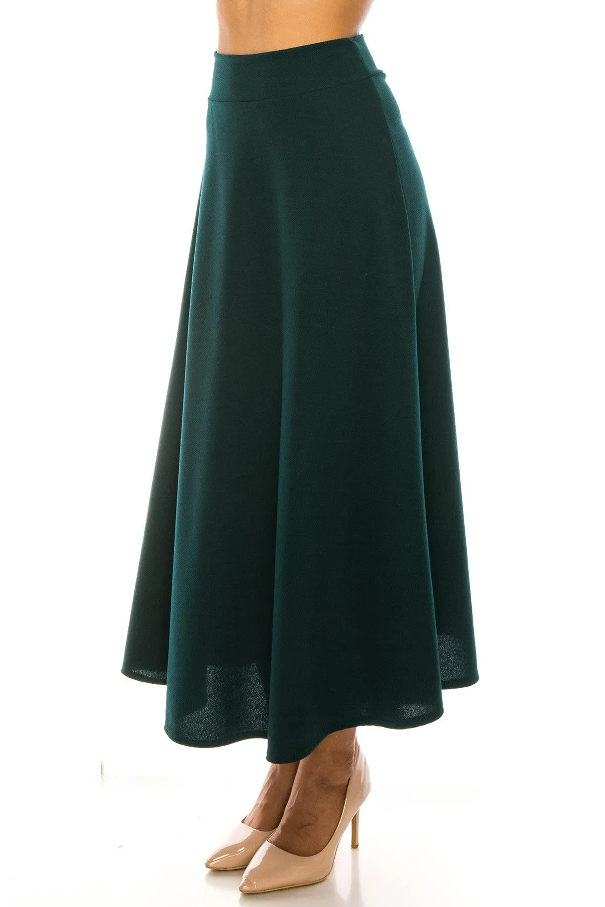 Women's Casual Solid Flare A-line Long Skirt with Elastic Waistband Pack of 2