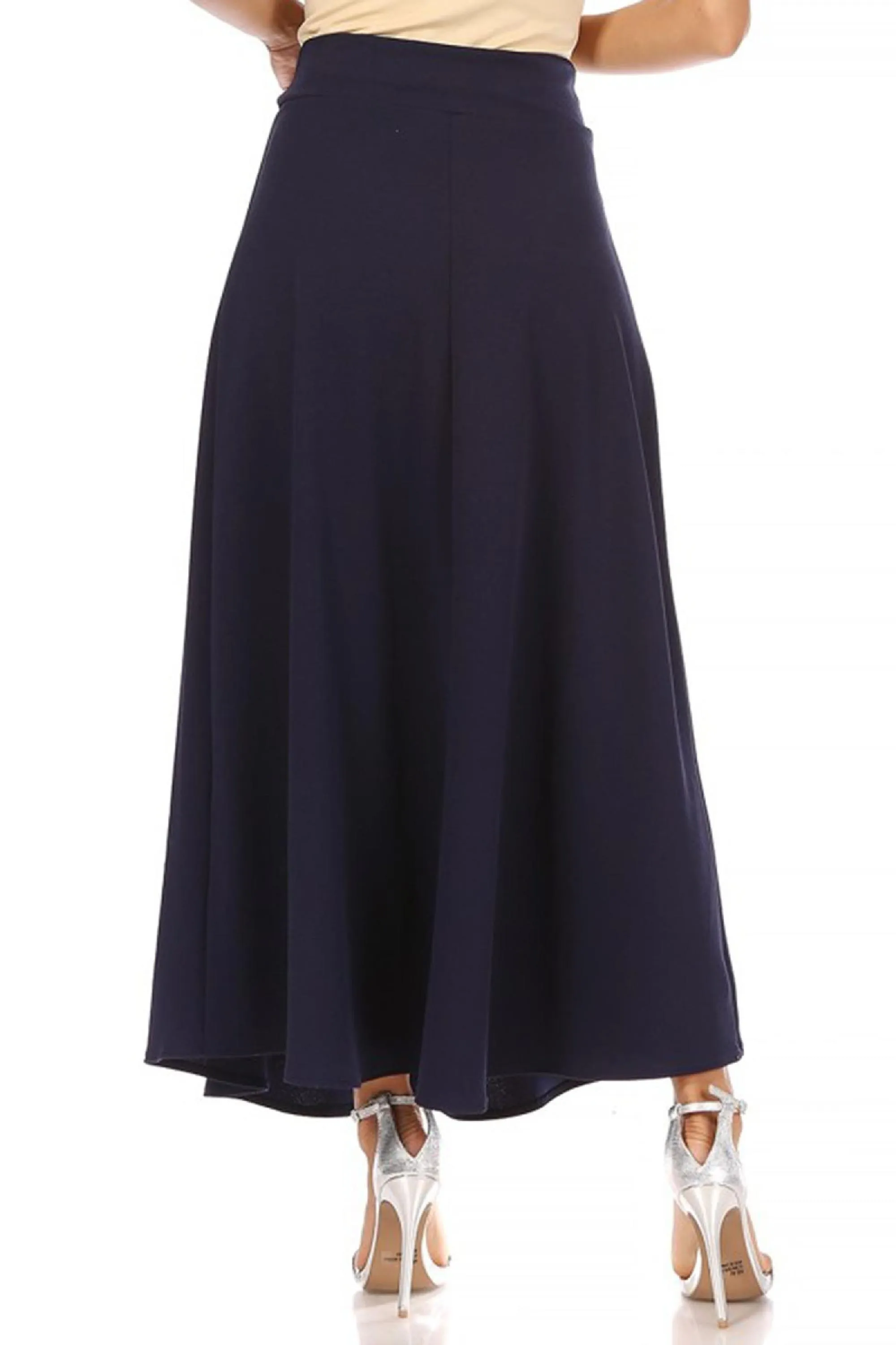 Women's Casual Solid Flare A-line Long Skirt with Elastic Waistband Pack of 2