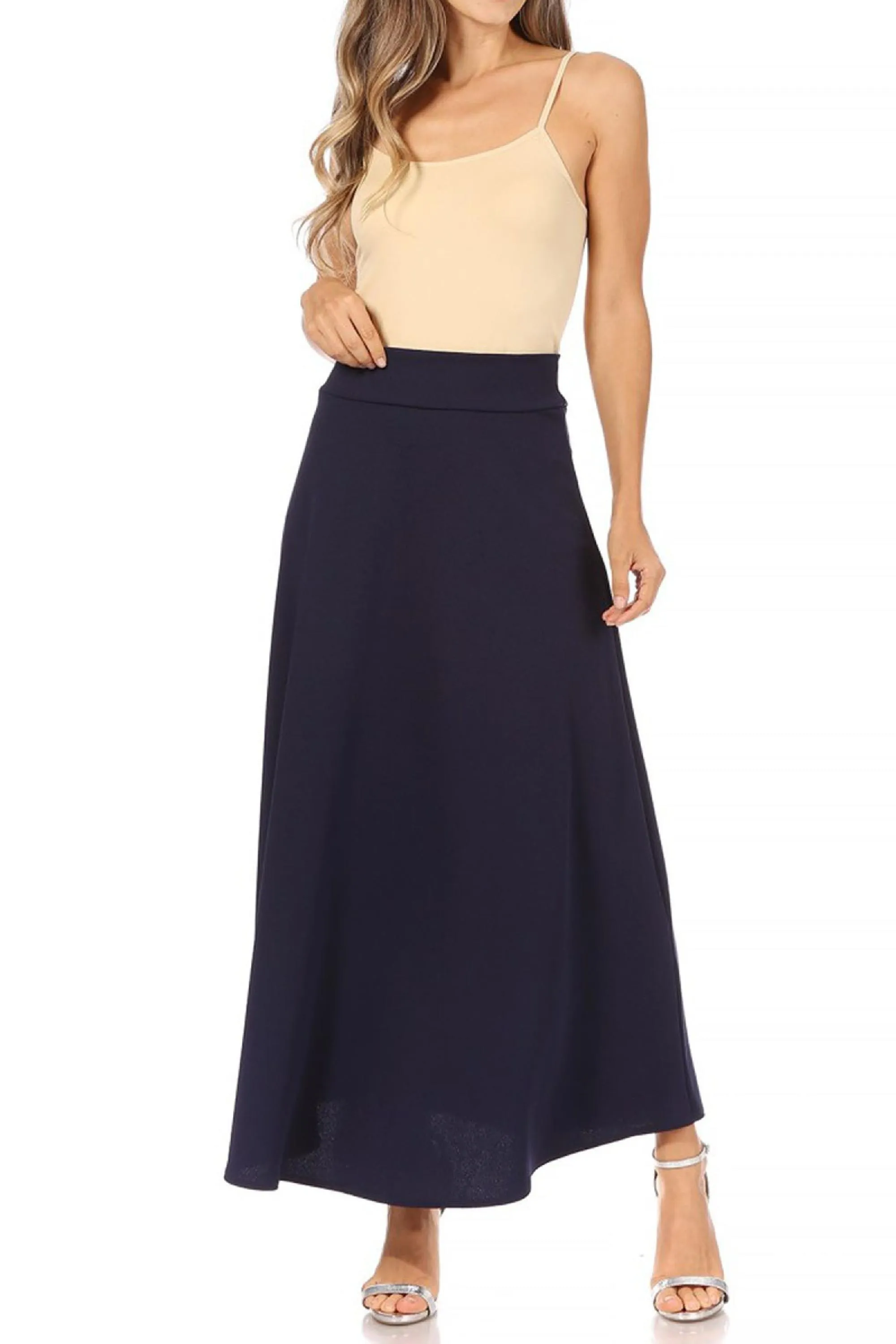 Women's Casual Solid Flare A-line Long Skirt