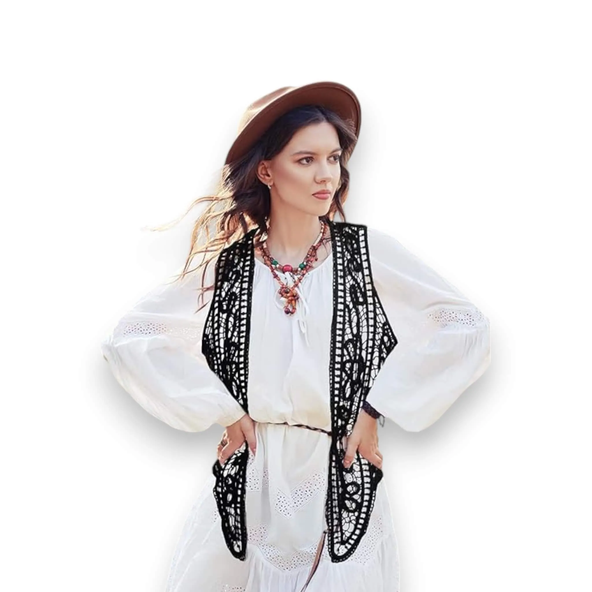 Women's Crochet Cardigan Hi Low Vest