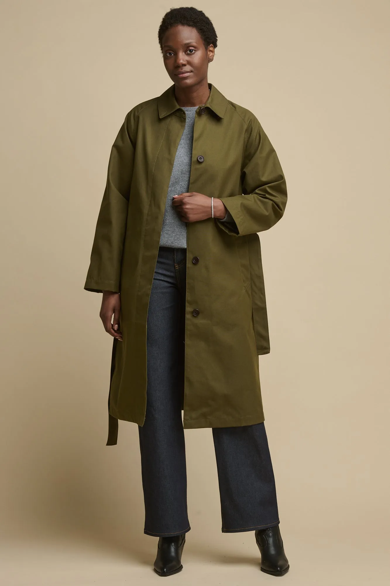 Women's Frances Belted Raglan Raincoat - Olive