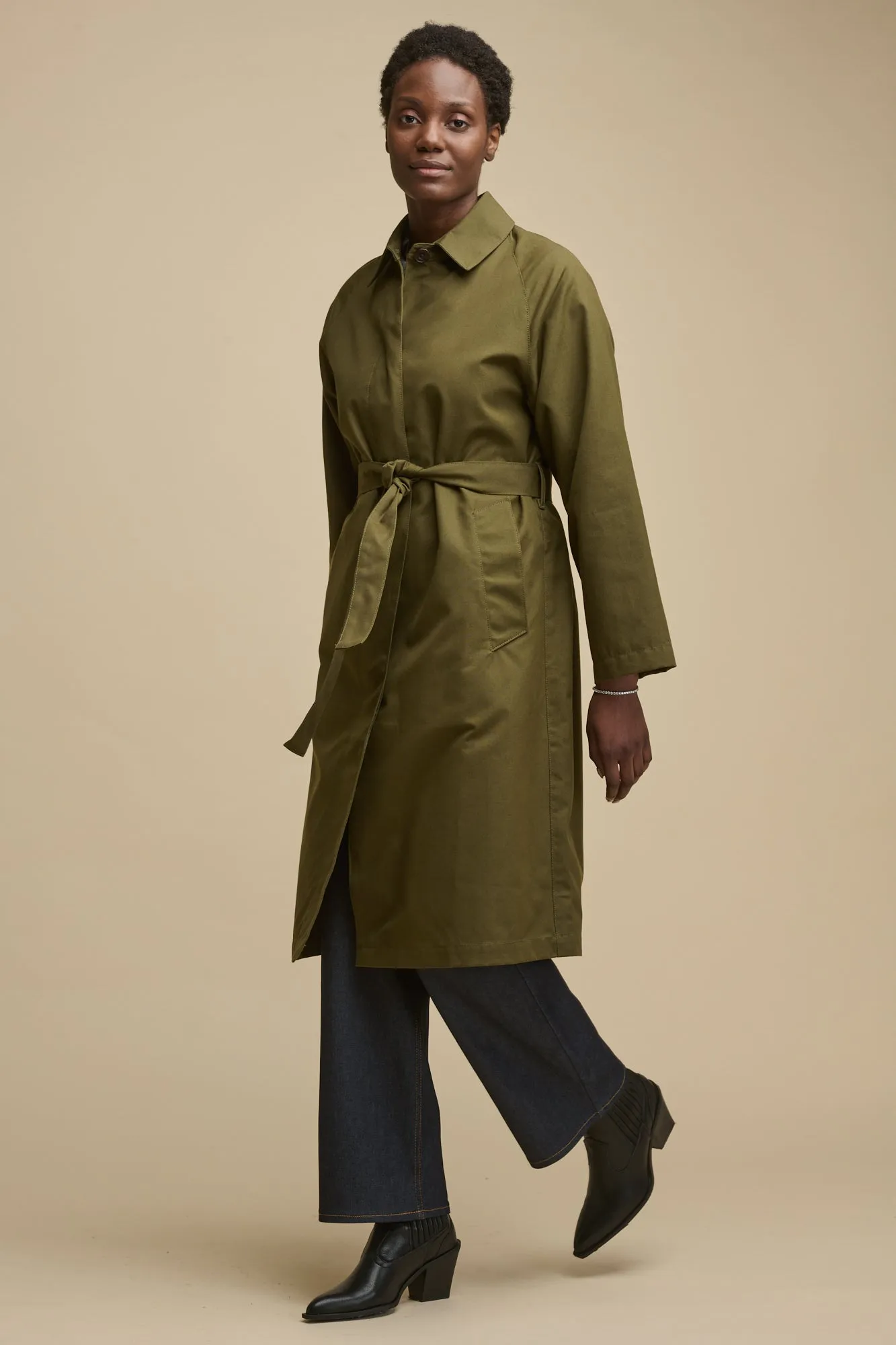 Women's Frances Belted Raglan Raincoat - Olive