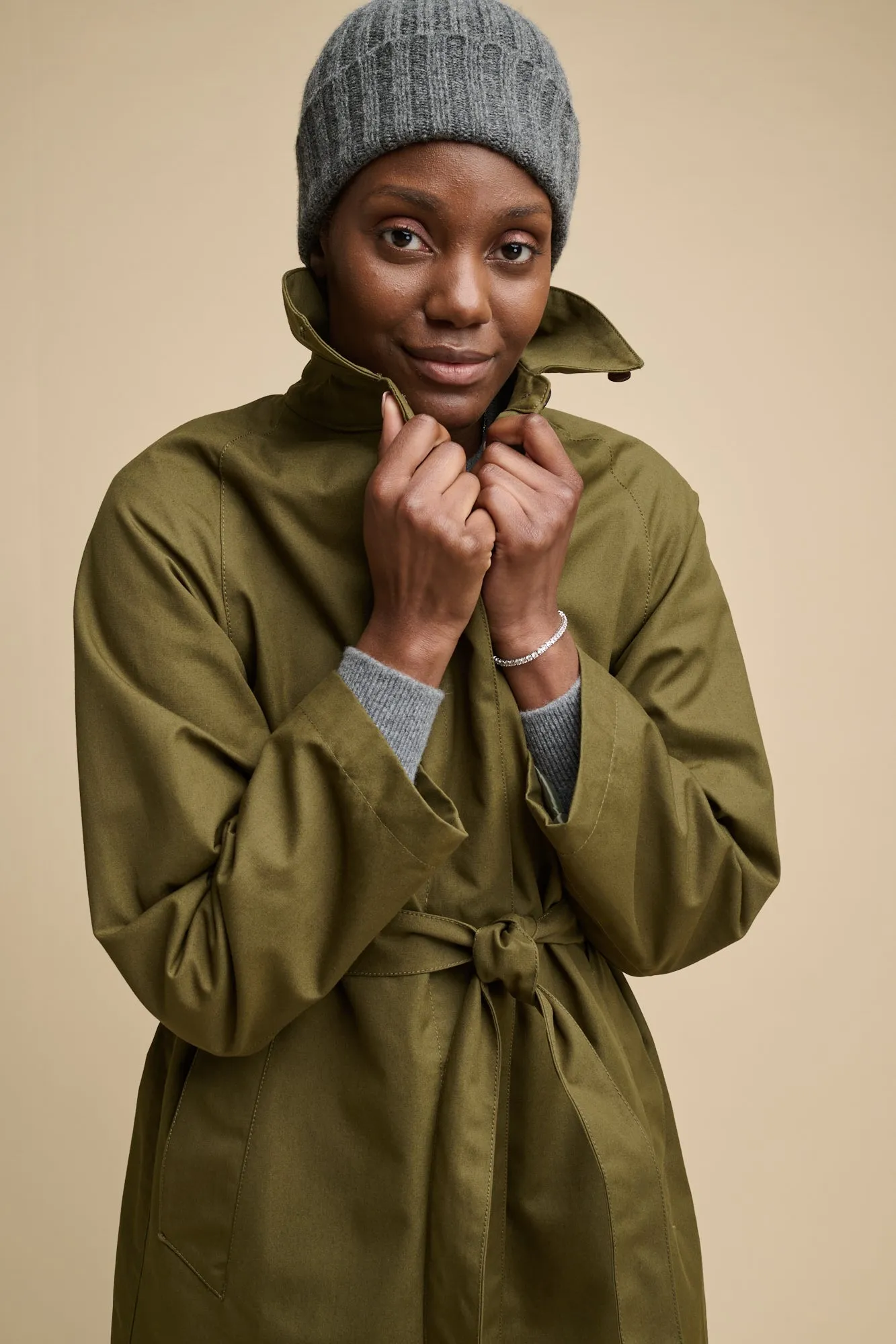 Women's Frances Belted Raglan Raincoat - Olive