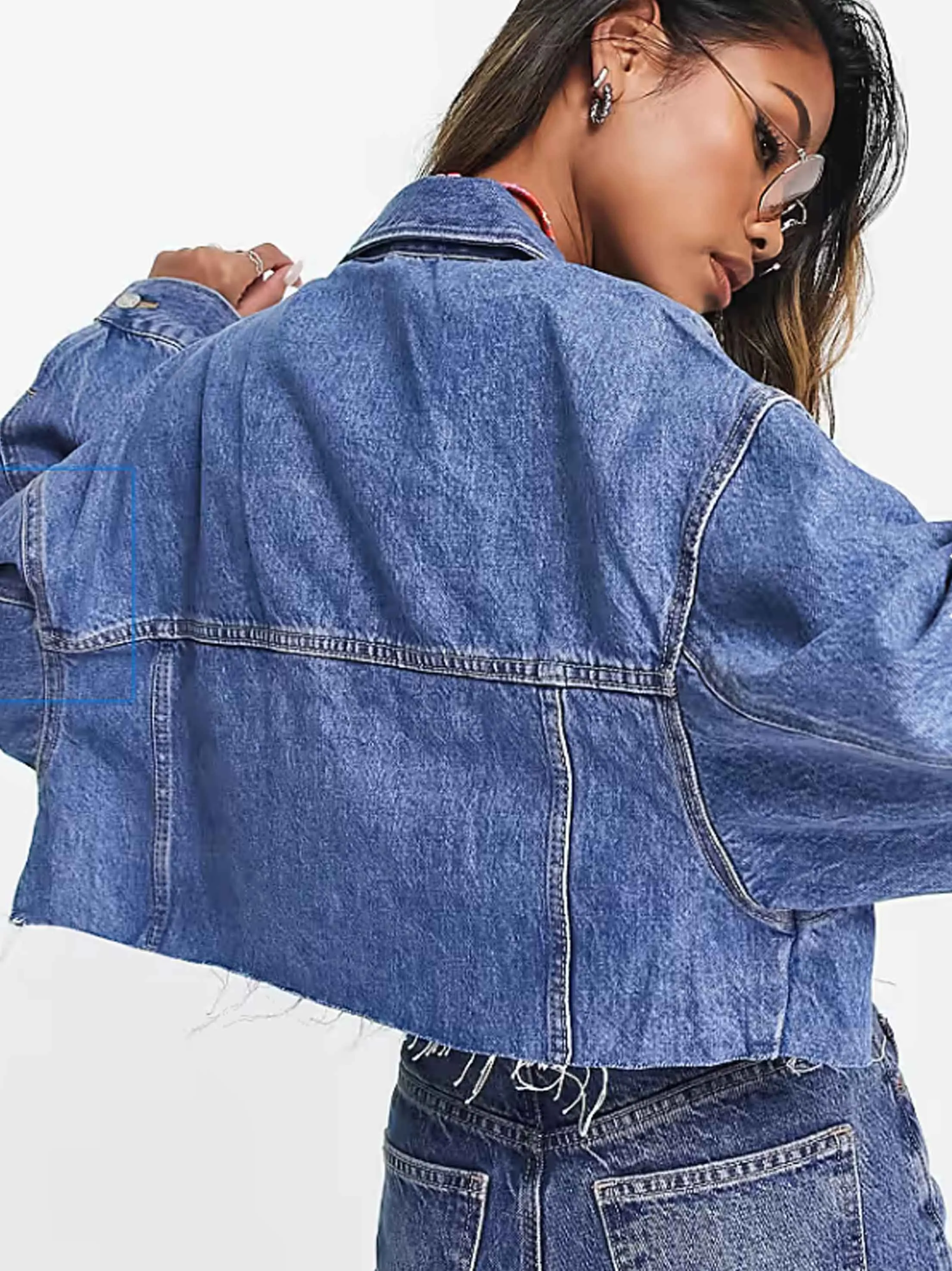 Women's Ripped Cropped Denim Jacket,Blue