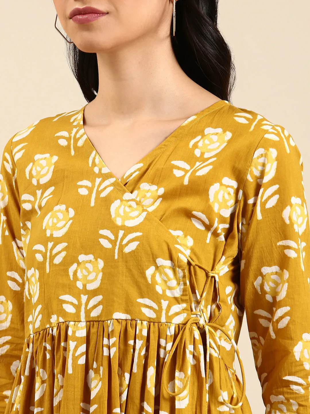 Women's Yellow Printed A-Line Kurta